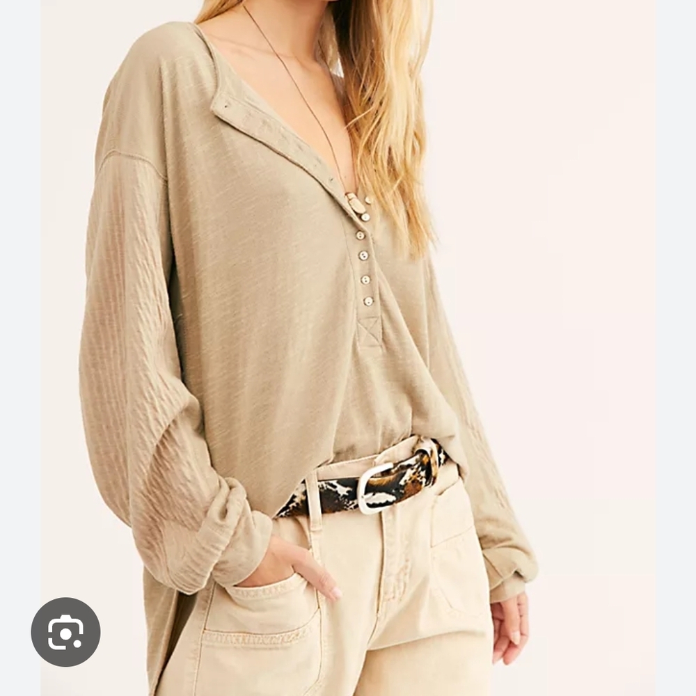 We The Free Beige Henley Blouse